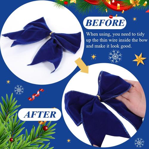 36 Pcs Christmas Bows with Twist Ties 6 Inch Velvet Mesh Ribbon Wreath Glitter Bows for Holidays Wreath Christmas Tree Railings Farmhouse Decoration DIY Craft Gift(Blue)