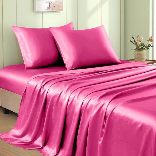 Size twin VACVELT 3pcs Hot Pink Satin Sheets Twin XL Size Bed Set, 15 Inch Deep Pocket Silky Satin Sheet Set, Soft Satin Bedding Set Cooling & Luxury Bed Sheets, 1 Fitted Sheet   1 Flat Sheet   2 Pillowcases......