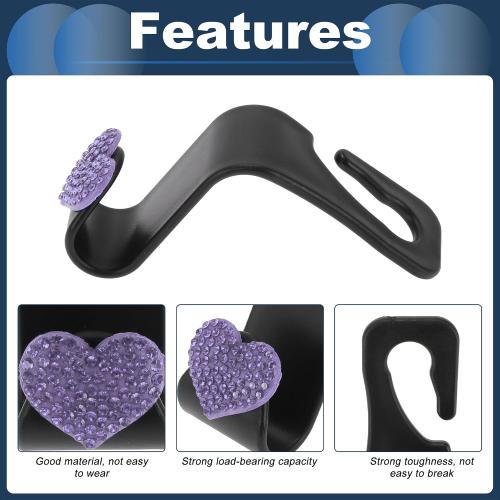 Car Seat Headrest Hook Interior Accessories for Most Car, SUV, Truck Car Seat Back Organizer Hooks Plastic Rhinestone Sturdy Purple 2.4x1.26