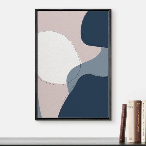 Color-Banner Framed Canvas Print Wall Art Blue, White & Gray Camouflage Imprint Geometric Shapes Illustrations Modern Art Industrial Multicolor Cool for Living Room, Bedroom, Office - 16x24 Black