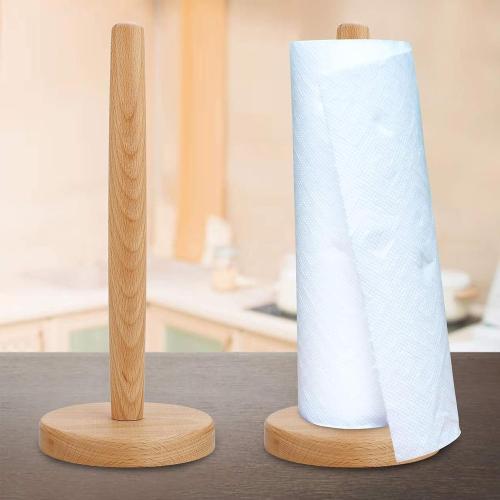 Paper Towel Holder,DNIEBW Kitchen Paper Hanger Rack Bathroom Towel Roll Stand Organizer Simply Standing Countertop Wooden Paper Roll Holder for Cabinet,Table (Round Bottom)