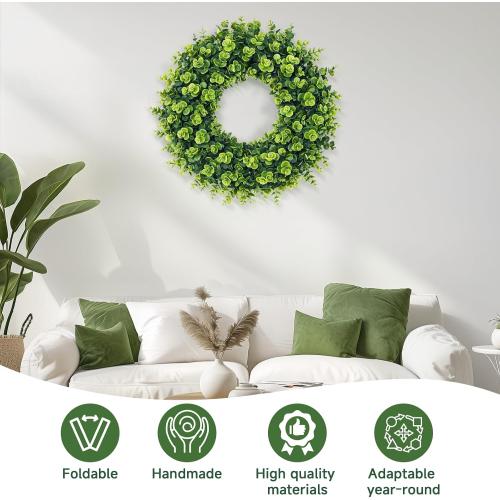 20Inch Boxwood Wreaths, Spring Summer Wreath for Front Door Perfect for Winter All Season Year Round Decor, Faux Boxwood Wreaths Ideal for Front Door Indoor Outdoor Windows Farmhouse