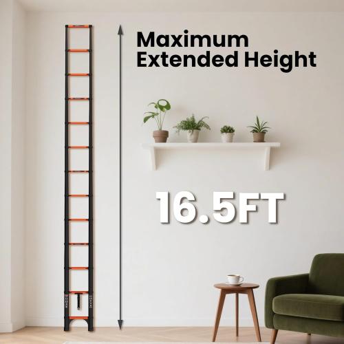 16.5 FT Telescoping Ladder, Aluminum Extension Ladder, 330 lbs Load Capacity, Multi-Purpose Collapsible Ladder for Home and Work; Orange