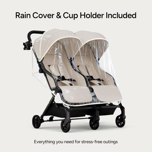 Mompush Lithe Double Stroller for Infant and Toddler, Lightweight Side by Side Twin Stroller, Only 25 lbs, 30-Inch Slim Fit Through Doorways, One-Step Fold, Independent Recline, UPF 50  Canopy
