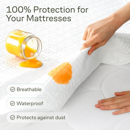 100% Waterproof k Mattress Protector - 360 Pad Protection Against Spills, Stains & Accidents for Parents & Pet Owners - Noiseless & Cooling Viscose Made from Bamboo (White)