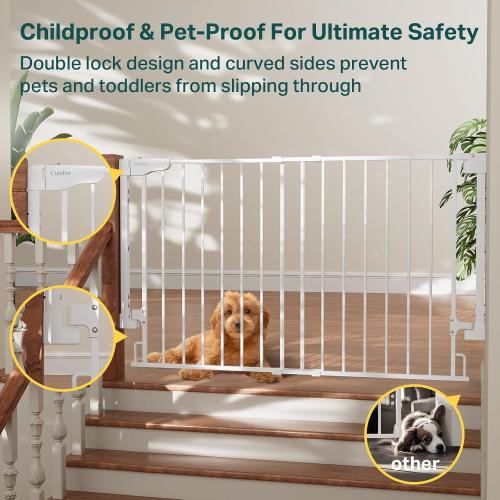 Cumbor Expandable 31.6-48 Baby Gate for Stairs, Hardware Mounted, 2-in-1 No Bottom Bar Dog Gate Indoor, Auto Close Pet Gate for Doorways with Large Walk Thru Door, Child-Proof Gate for Kids (White)