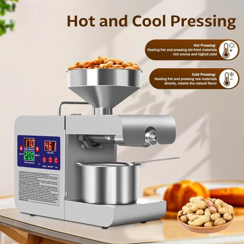 Oil Press Machine, 820W Home Commercial Automatic Oil Press Extractor, Steel Stainless Electric Cold & Hot Press Oil Expeller for Peanut Sesame Soybean Sunflower Seeds Walnuts