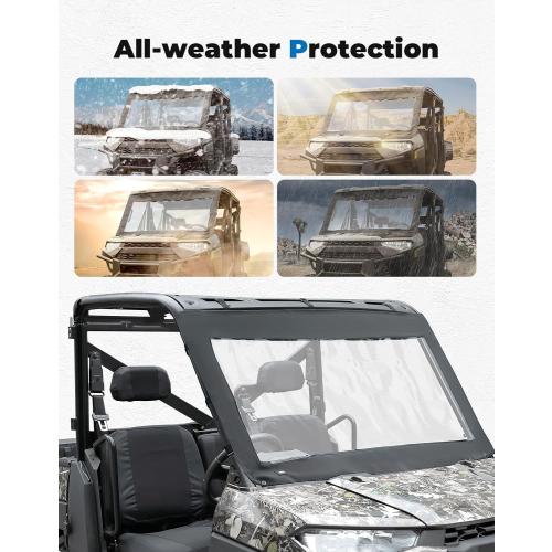 KEMIMOTO Soft Front Windshield, PVC Front Window Compatible with Polaris Ranger 1000 / Crew 2020-2025 & Ranger XP 1000 / Crew 2017-2025, Dustproof Waterproof Accessories