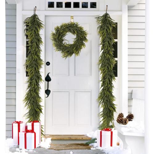 N&T NIETING 6FT Christmas Norfolk Pine Garland Real Touch Pine Artificial Faux Greenery Garlands Winter Christmas Garland for Table Mantle Fireplace Holiday Indoor Outdoor Xmas Decorations (1 Pcs)