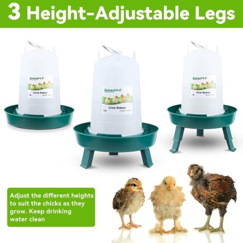 Chick Feeder and Waterer Set, 0.3 Gal Feeder and 0.4 Gal Waterer with 3 Adjustable Heights