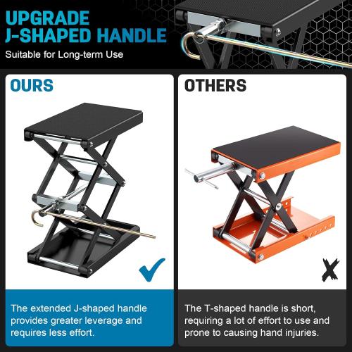Upgraded Double-Layer Motorcycle Lift Stand with J Crank Handle & Socket | 1100 LB Capacity Steel Motorcycle Jack Stand, Scissor Lift with Deepened Rubber Pad & Wide Deck for Motorcycles