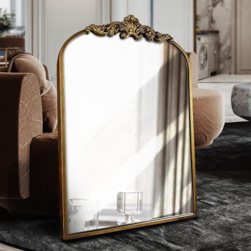 WAMIRRO Arched Gold Mirror,Gold Traditional Vintage Ornate Baroque Mirror,Antique Brass Mirrors,Wall Mounted Mirrors for Entryway/Fireplace/Living Room/Hallway/Bathroom.24“X36”Gold