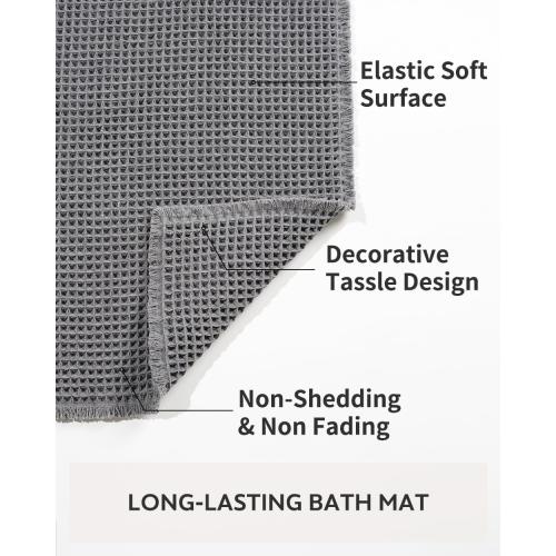 Waffle Bath Mat-Runner Rug, Super Absorbent Non Slip Bath Mats for Bathroom Machine Washable Long Rugs with Tassels, Bath Rugs for Bathroom Floor Beside Tub, 2' x 6'