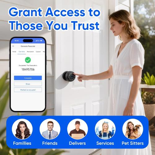 Smart Door Knob Fingerprint Door Lock with Keypad, Keyless Entry Deadbolt for Front Door, Smart Auto Lock Deadbolt with Phone/Watch App Control, Biometric Fingerprint Gate Knob with 6 Ways to Unlock