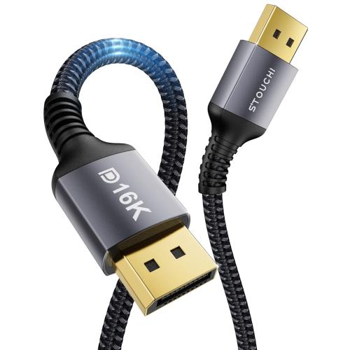 Stouchi VESA Certified DisplayPort 2.1 Cable 3.3FT, 54Gbps UHBR13.5 [16K 8K 4K@240Hz] Short DP Cord, Support FreeSync G-Sync, DSC 1.2a, Snag-Free Connector for RTX 5090/4090, Gaming Monitor