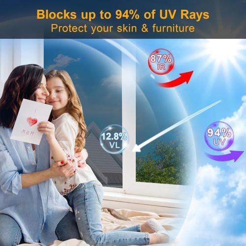 One Way Window Privacy Film See Out Not in, Window Tint for Home, Reflective Mirror Glass Windows Coverings Sun Heat UV Blocking, Black-Silver, 35.4 Inch x 78.74