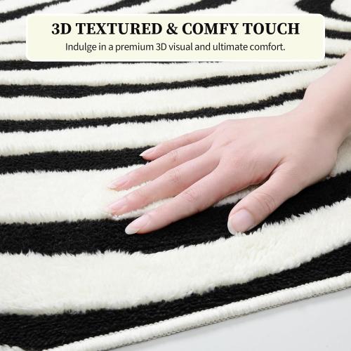 YIHOUSE 8x10Ft Area Rugs for Living Room: Modern Washable Rug - Abstract Black and Cream White Rug for Bedroom Dining Room Office Playroom Nursery Home Decor - Nonslip Non-Shedding Striped Rugs