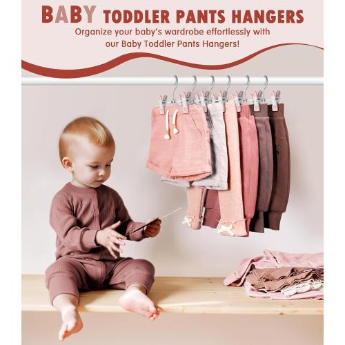 DOIOWN 10 Pack Baby Pants Hangers with Clips, Toddler Non-Slip Space Saving Hangers for Pants, Skirts, Clothes - Baby Essentials Closet Organizer