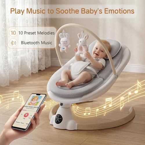 Baby Swing for Infants, Portable Electric Baby Swings with Bluetooth, 5 Swing Speed, 10 Melodies, 5-Point Harness, Remote Control & Touch Panel - Infant Swing for Indoor & Outdoor Use, Wood Grain
