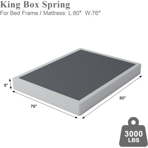 Size king 8 Color Black King Box Spring 8 Inch - Heavy Duty Box Spring Mattress Foundation Metal Bed Base with Fabric Cover, Noise Free Easy Assembly Non Slip 3000lbs Max