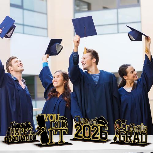 4 PCS 2026 Graduation Wooden Decorations,Black