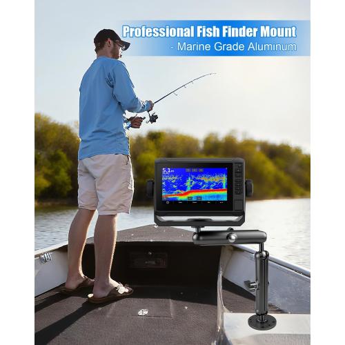 Aluminum Fish Finder Mount with 14In Dual Rod Extended Arm Compatible with Garmin Lowrance Humminbird, Depth Finder Holder Fits for RAM Scotty C Size Marine Electronic Accessories, 1In C Size Ball