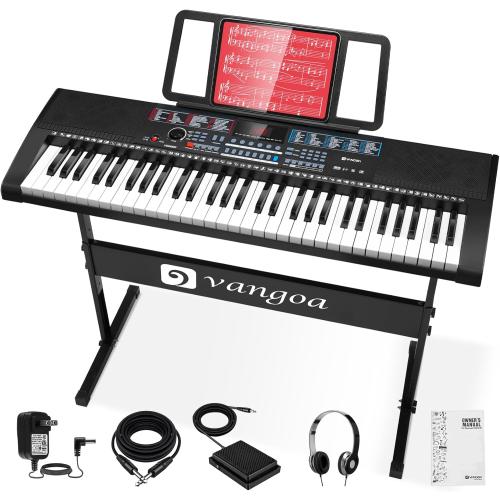 Vangoa Keyboard Piano 61 Key, Full Size Keys Portable Electric Keyboards with Midi, Musical Teaching Electronic Piano Keyboards with Stand Pedal Headphone for Beginners Kids Adults Teens