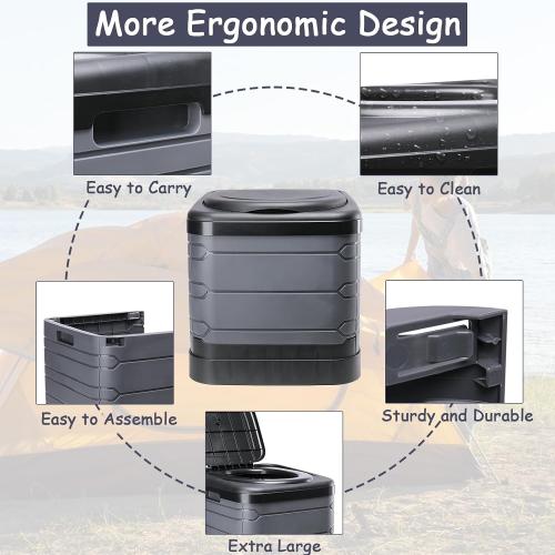 BLACK AND GREY Upgrade XXXL Portable Toilet for Camping, Extra Large Folding Toilet for Adults, Travel Potty for Camping, Hiking, RoadTrip, Car, Tent, Truck Drivers, the Aged