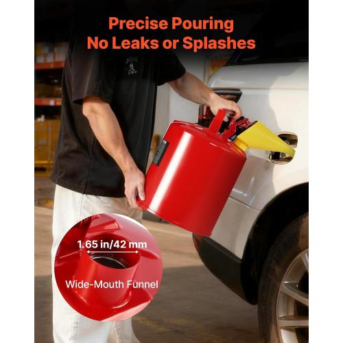 VEVOR Safety Gas Can, 5 Gallon Type I Red Metal Container for Liquid Material with Stainless Steel Flame Arrester, Self-Closing Lid & PE Funnel, Carbon Steel Flammable Saving with Handle