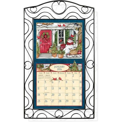 Moxweyeni 32 x 19 Inch Wrought Iron Wall Calendar Frame, Heart Wave Design Metal Wire Holder for Standard 2026 Calendars, Home Office Wall Decoration