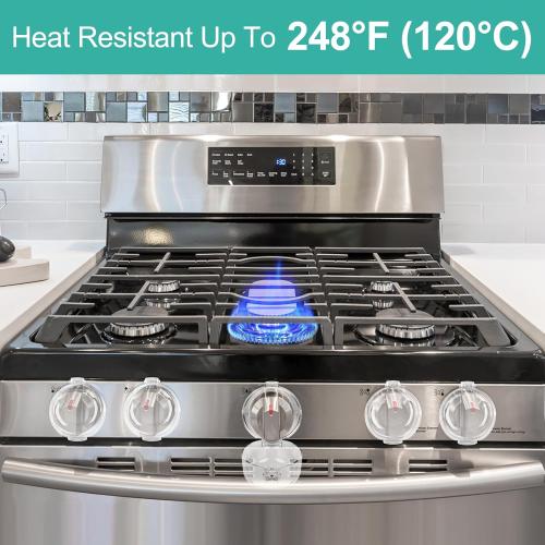GRENFU Stove Knob Safety Covers (5   1 Pack) - Double-Key, Universal Size Gas Stove Knob Locks with Strong Double-Sided Tape, Heat-Resistant Oven Knob Covers for Child Safety/Pet Safety, Clear View