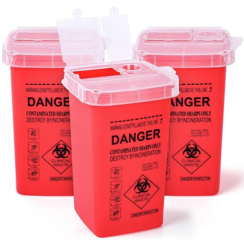 1 Quart (3-Pack) Sharps Container for Home Use, Needle Disposal Containers, Biohazard Containers, Syringe Disposal, Small Portable Container for Travel, Professional Sharp Waste Disposal