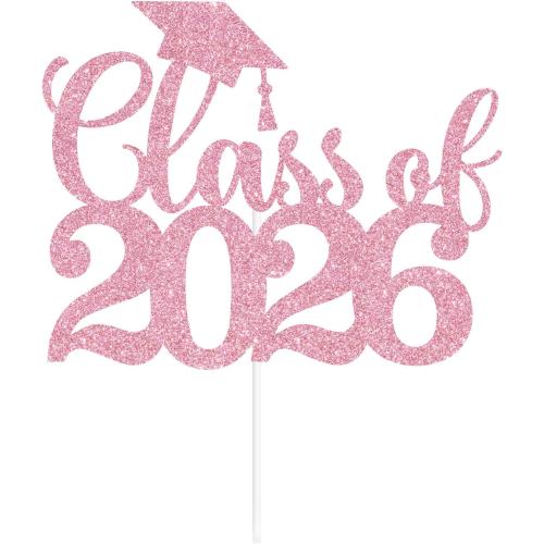 Black Glitter Class of 2026 Cake Topper, Congrats Grad 2026/Congrats Class of 2026/Congratulations, 2026 Graduation Party Decorations Supplies (2026, Pink)