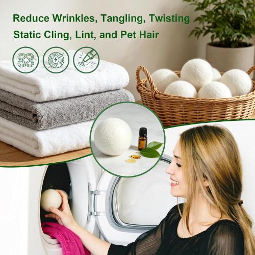 KINTOR Wool Dryer Balls XL 6-Pack, Reusable Natural Laundry Fabric Softener