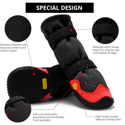 Dog Shoes for Hot Pavement Anti-Slip Dog Boots & Paw Protectors for Summer Rainy Day Dog Snow Boots Waterproof Dog Shoes for Small Medium Large Dogs with Reflective Straps for Hiking 4Pcs
