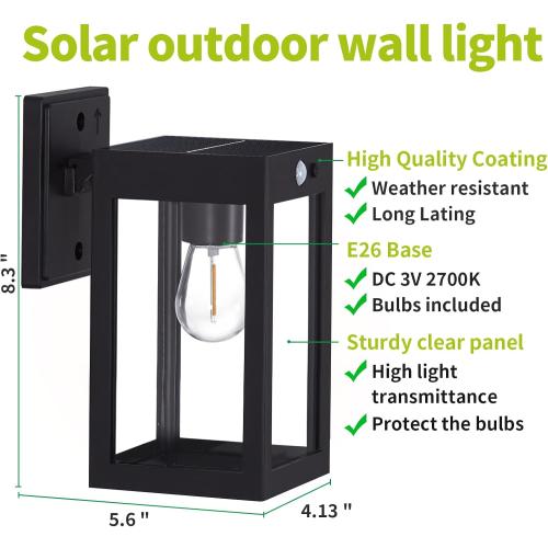 2 Pack Solar Porch Lights Outdoor,Solar Wall Lights with 3 Lighting Modes&Motion Sensor, Dusk to Dawn Sconce Lights Wall Mount,Exterior Wall Lantern Light Fixture for House, Garage,Patio,Shed