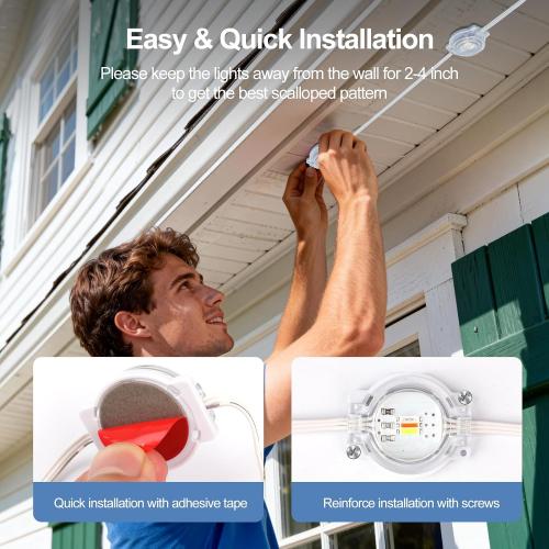 200FT Permanent Outdoor Lights for House, RGB LED Eave Lights with APP/Remote Control, Music Sync & DIY Scenes, IP67 Waterproof Outdoor House Light for Christmas, Halloween, Party, Holiday, Daily