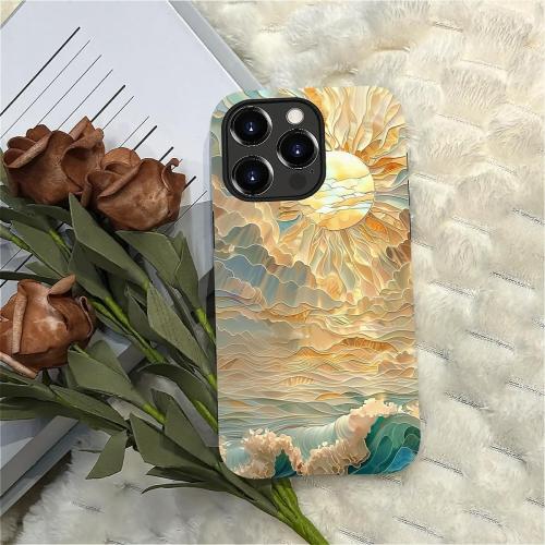 ZHEGAILIAN Case for iPhone 13 Pro Max,Ocean Waves Sun Rays Stained Glass for 2 in 1 Hard Shell   Soft Silicone,Shockproof Bumper Drop Protective Case for iPhone 13 Pro Max