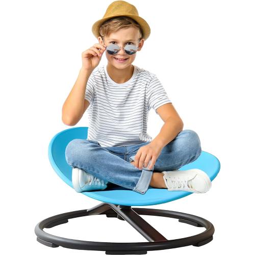 Kids Sensory Spinning Chair, Sit and Spin Toy, Autistic Childs Swivel Chair, Training Body Coordination, Metal Base Non-Slip Indoor and Outdoor Activity Toys (Blue)