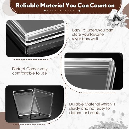 Ctosree 20 Pcs 10 oz Silver Bar Case Clear Gold Bar Storage Box Acrylic Storage Container Fit for 10 Ounce Silver Bars