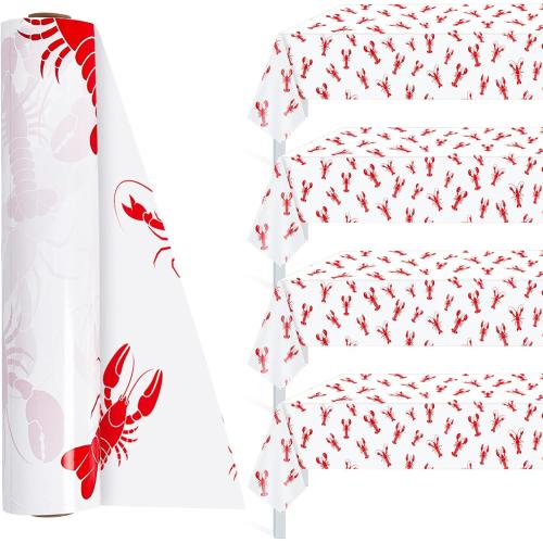 Mepase 100 ft x 54 Inch Crawfish Tablecloth Seafood Boil Party Supplies Summer Lobster Plastic Table Cover Disposable Crawfish Tablecloth Decorations for Kitchen Birthday Centerpiece