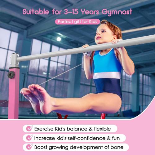 Safly Fun Gymnastics Bar for Kids | Sturdy Steel Home Gym, Adjustable Height (3 to 5 ft) with Anti-Slip Base, Easy Assembly