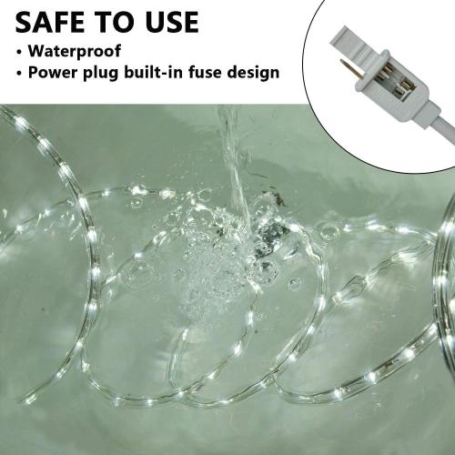 SURNIE Rope Lights Outdoor Waterproof Daylight White: LED 50FT Cuttable Outside Bright 110V Lighting Connectable Flexible Plug Cool Clear Tube, Indoor Deck Patio Xmas Camping Decor, Not Flat Strip