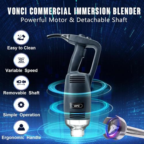 VONCI 500W Commercial Immersion Blender, 16 SUS 304 Removable Shaft, Heavy Duty Power Hand Mixer with Variable Speed 6000-20000RPM, Professional Electric Stick Blender for Restaurant Kitchen Use.