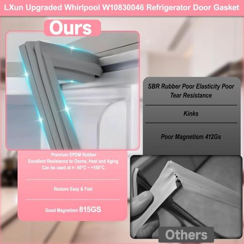 LXun Upgrade W10830046 Refrigerator Door Gasket Compatible with Maytag Kenmore Whirlpool Refrigerator Door Parts W10163997 for Whirlpool Freezer Door Seal W10443241 ERP12069725 AP6048305 PS12069725 ‼️has stains‼️