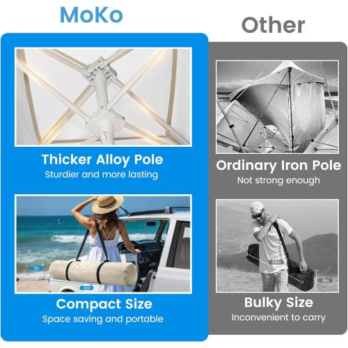 MoKo [US Version] Beach Cabana, 8'×8' Large Beach Canopy with Side Wall, UPF 50  Protection Easy Setup Beach Tent Sun Shelter, Adjustable Height Sturdy Frame Cabana Tent for Whole Family, Khaki