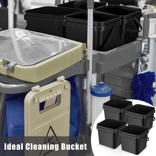 Jingmore 4 Pcs Plastic Bucket 5 Quart Square Bucket, Black