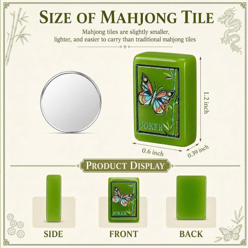 Arrowbash 160 Pcs American Mahjong Set 1.2 Inch Green Style Mahjong Tiles Set with Melamine Hand Carved Pattern for Adult Mah Jong Tabletop Games Mah Jong Lover Beginners