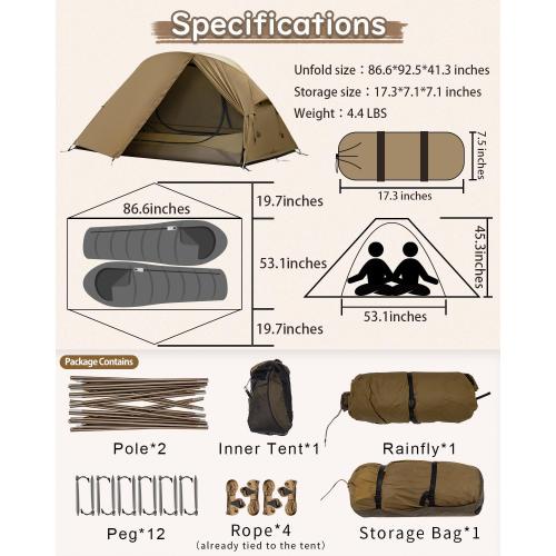 MC TOMOUNT Backpacking Tent Ultralight Nylon 1-2 Person Tent 3.3lbs-4.4lbs for Hiking Camping