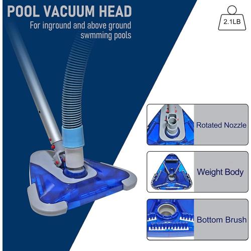 Size 1-1/2-Inch x 24-Feet Swimming Pool Vacuum Hoses with Swivel Cuff and Triangular Weighted Flex Vacuum Head, Perfect for Above Ground and Small Inground Pools